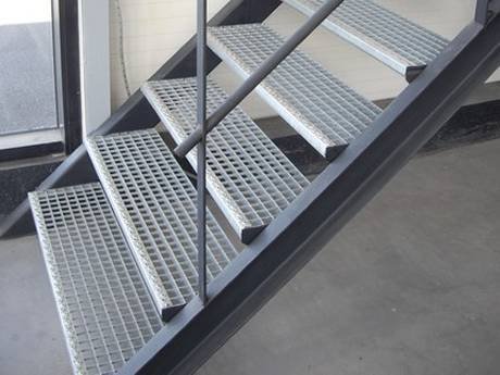 This is a steel grating stair in the house.