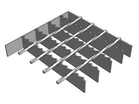 This is welded steel grating with trapezoid serrations.