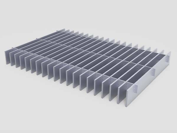 Dovetail pressure locked aluminum grating with a plain surface is displayed.