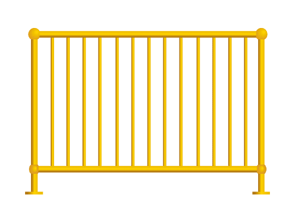 A balustrade of grating stanchions railing ball joint handrails.