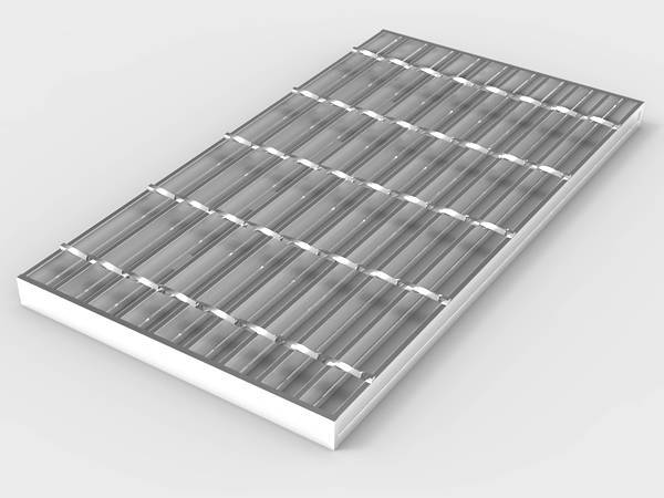 A piece of stainless steel I bar steel grating on white background.
