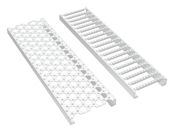 Two types of safety gratings with different structures.