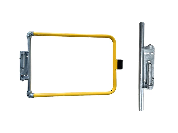 self-closing safety gate with hot-dip galvanized hinge and door frame coated in yellow powder