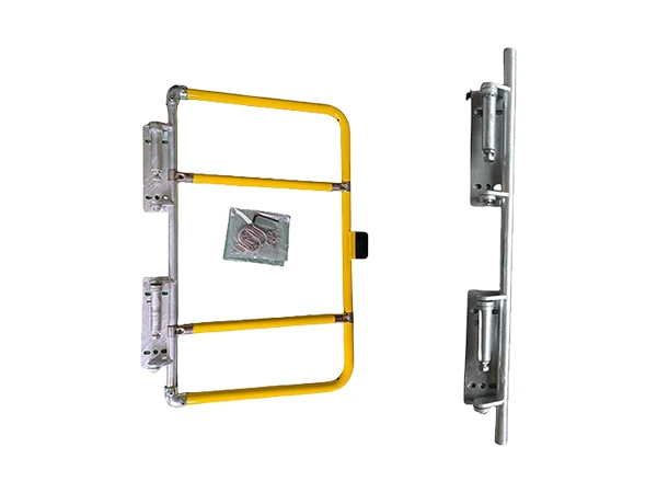 Full-height self-closing safety gate with hot-dip galvanized hinges and a door frame coated in yellow powder