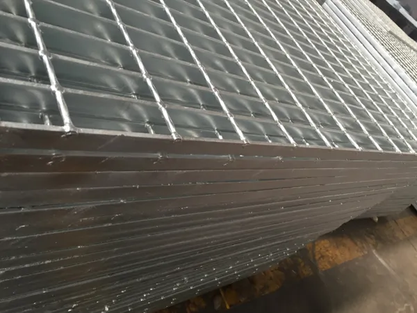 Detailed view of finished steel grating produced in the factory