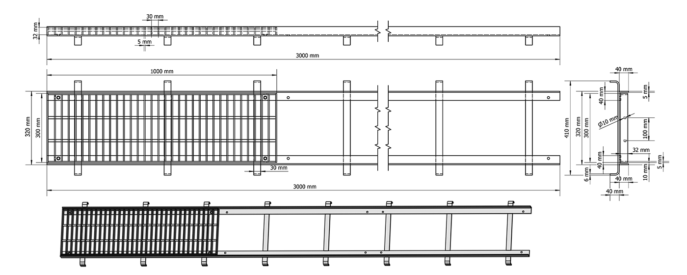 Steel grating trench grate and frame drawing details