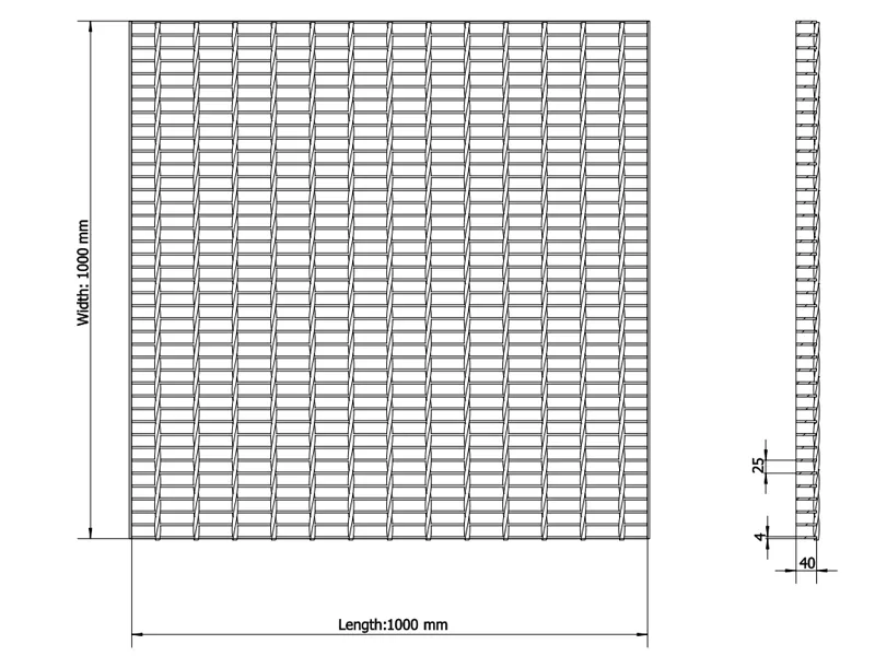Steel grating walkway dimension drawing.