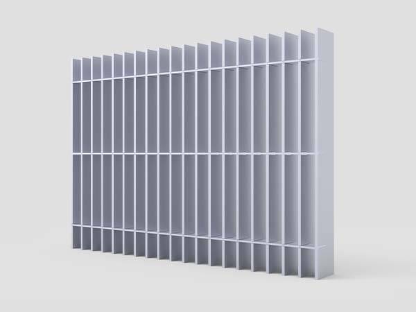 La imagen muestra la vista vertical de la rejilla de aluminio con techo empotrado.
