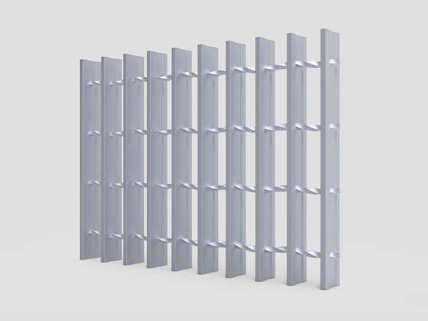 La imagen muestra una vista vertical de la rejilla de aluminio de la barra I.