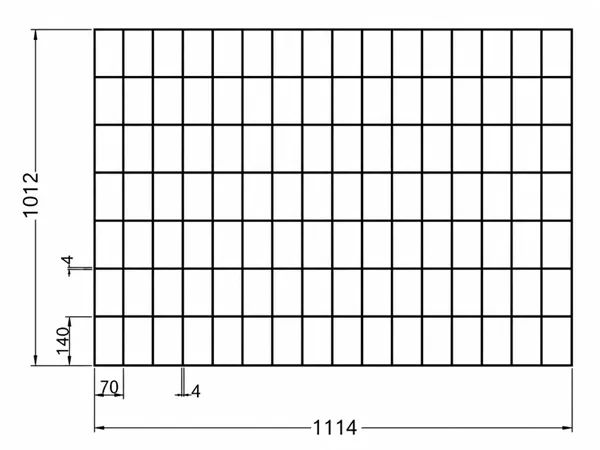 Waterjet table steel grating dimensional drawing with overall size and spacing details.