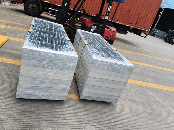 Waterjet table steel grating packed for shipment.
