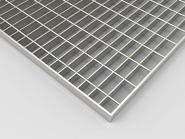 A piece of galvanized welded steel grating is displayed.